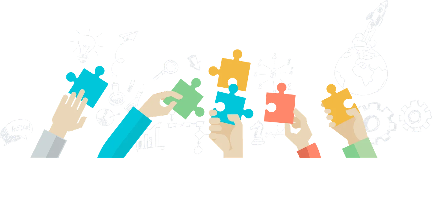 Hands assembling puzzle pieces